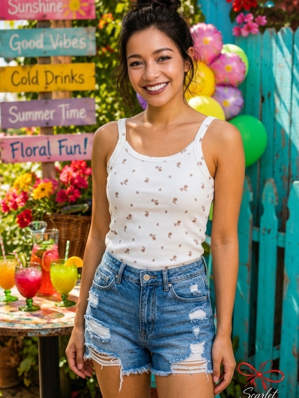 ✨️Old Navy White Floral Rib-Knit Picot-Trim Tank Top